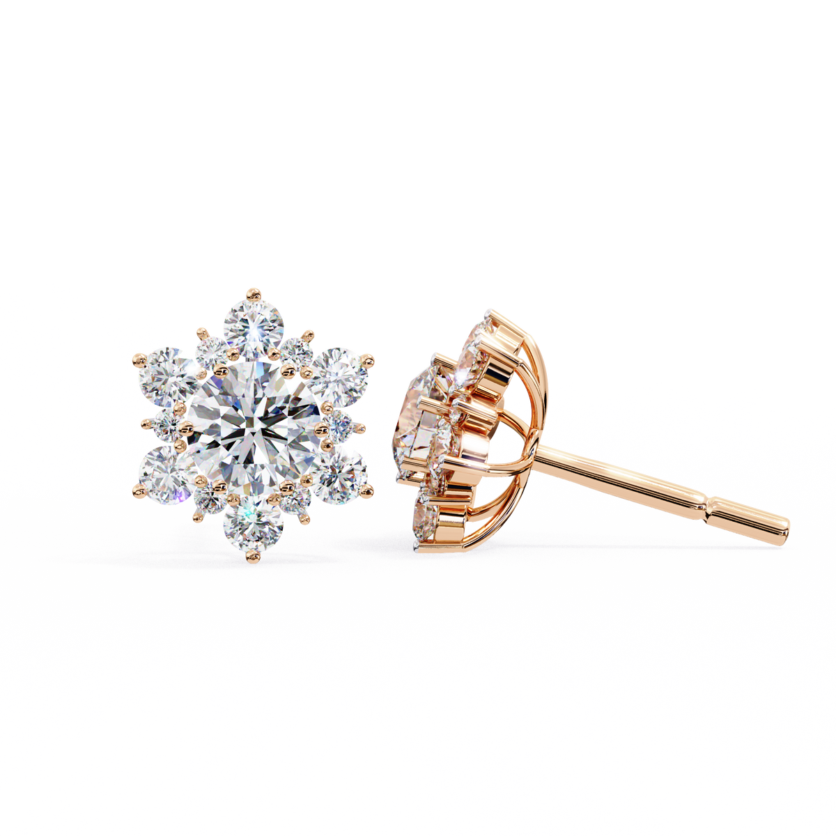 Round Cut Diamond Flower Shape Cluster Elegant Screw Back Perfect Wedding Stud Earring For Women's - HIGHCARAT DIAMONDS