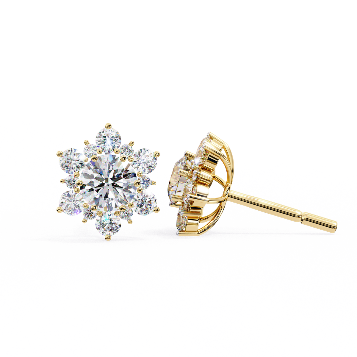Round Cut Diamond Flower Shape Cluster Elegant Screw Back Perfect Wedding Stud Earring For Women's - HIGHCARAT DIAMONDS
