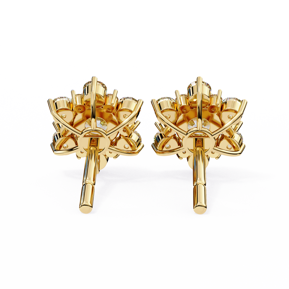 Round Cut Diamond Flower Stud Earrings Close-Up Showing Facet Details