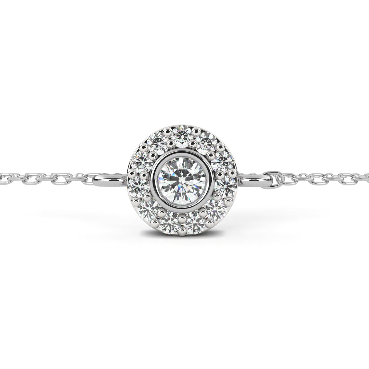Round Cut Diamond Minimalist Elegant Halo Style Cluster Solitaire Prong Set Charm Bracelet For Gift - HIGHCARAT DIAMONDS
