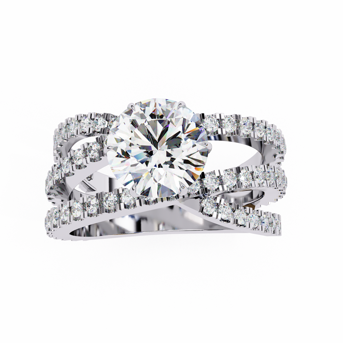 Round Cut Diamond Rose Gold Delicate 1.63 Ct  Three Row Pave Set Engagement Ring and Every Occasion Wear Ring - HIGHCARAT DIAMONDS