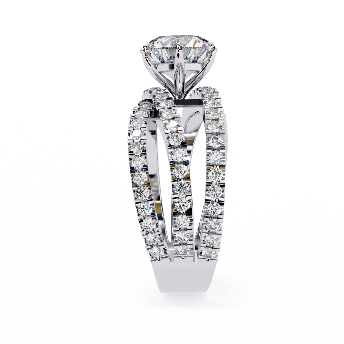 Round Cut Diamond Rose Gold Delicate 1.63 Ct  Three Row Pave Set Engagement Ring and Every Occasion Wear Ring - HIGHCARAT DIAMONDS