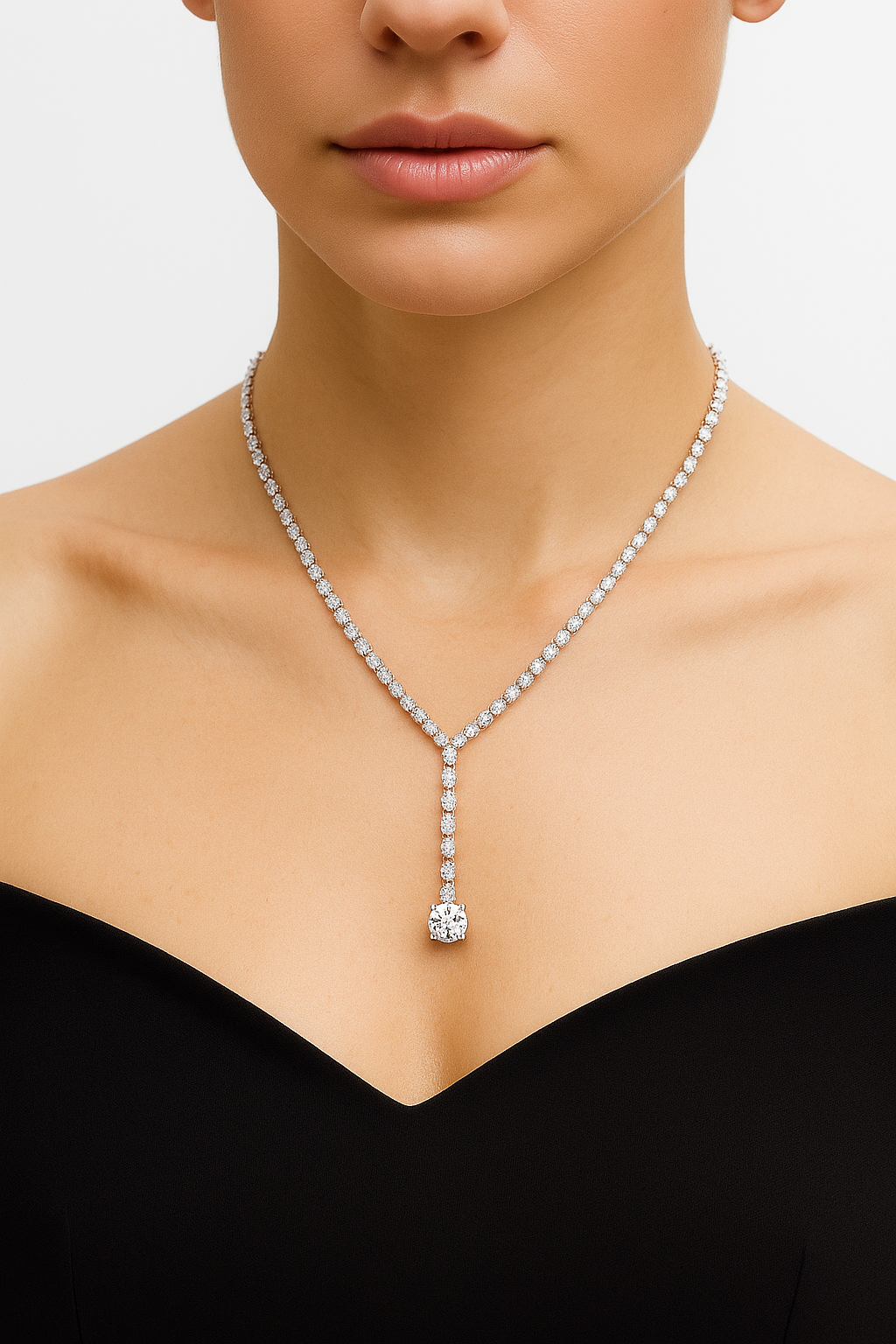 Round Cut Drops Shape Lab Grown Diamond Tennis Necklace - HIGHCARAT DIAMONDS
