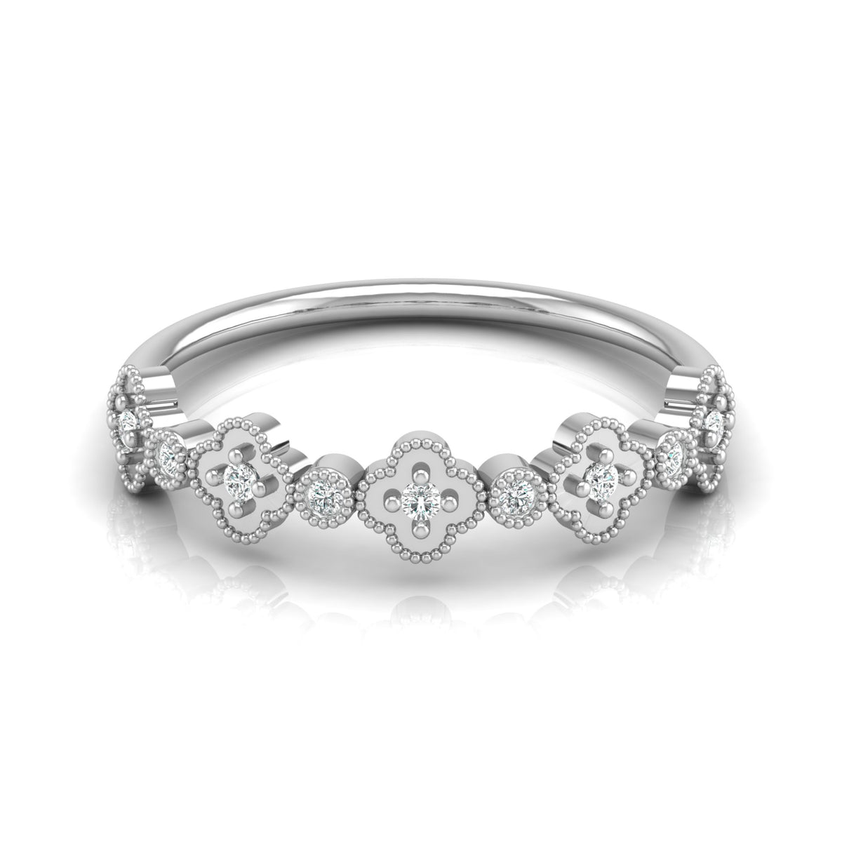 Round Cut Floral Diamond Band Ring In 18K Solid Gold Dainty Minimal & Stackable Gold Ring - HIGHCARAT DIAMONDS