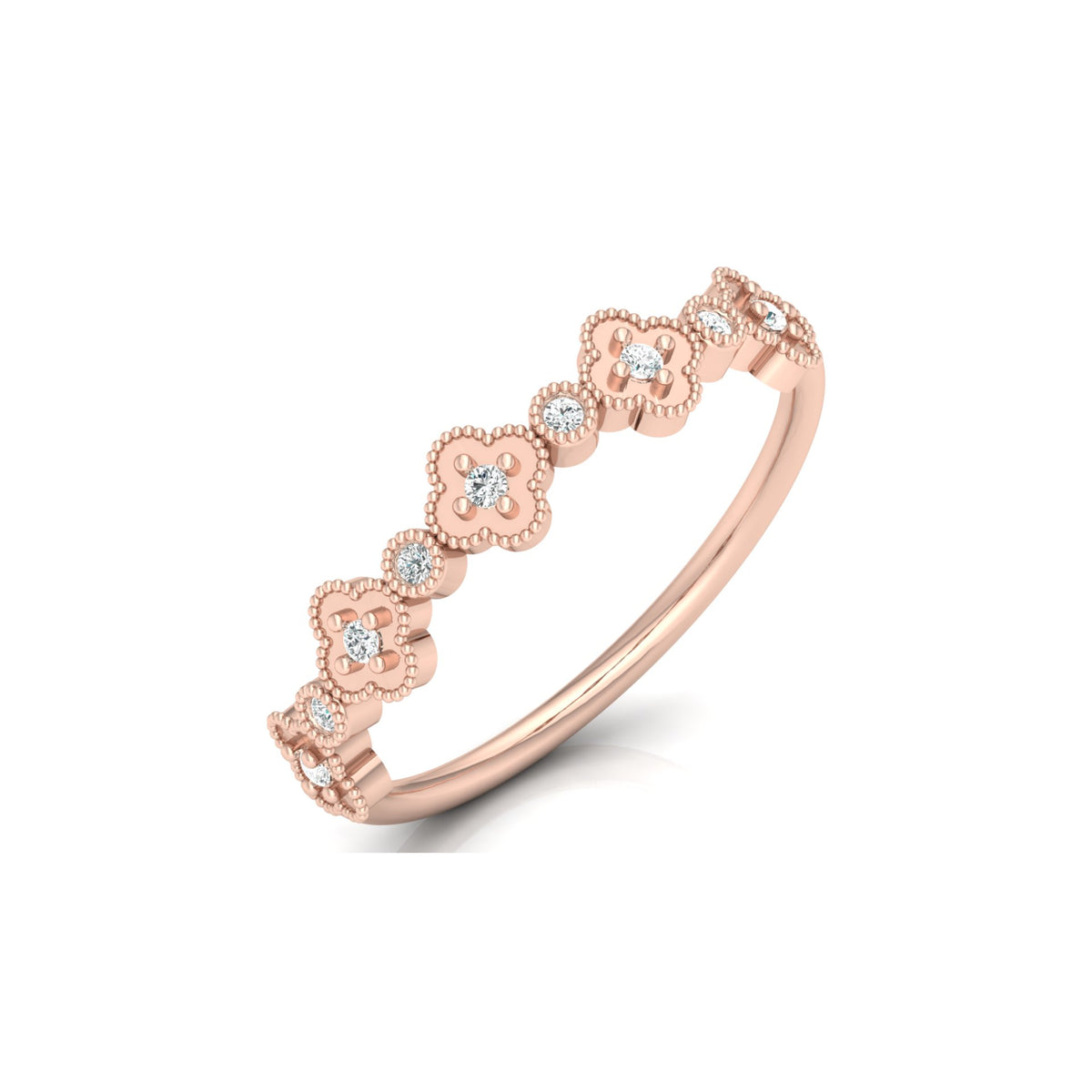 Round Cut Floral Diamond Band Ring In 18K Solid Gold Dainty Minimal & Stackable Gold Ring - HIGHCARAT DIAMONDS