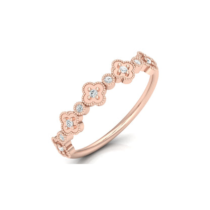 Round Cut Floral Diamond Band Ring In 18K Solid Gold Dainty Minimal & Stackable Gold Ring - HIGHCARAT DIAMONDS