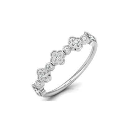 Round Cut Floral Diamond Band Ring In 18K Solid Gold Dainty Minimal & Stackable Gold Ring - HIGHCARAT DIAMONDS