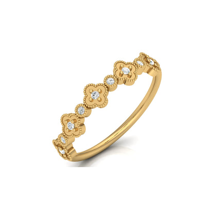 Round Cut Floral Diamond Band Ring In 18K Solid Gold Dainty Minimal & Stackable Gold Ring - HIGHCARAT DIAMONDS