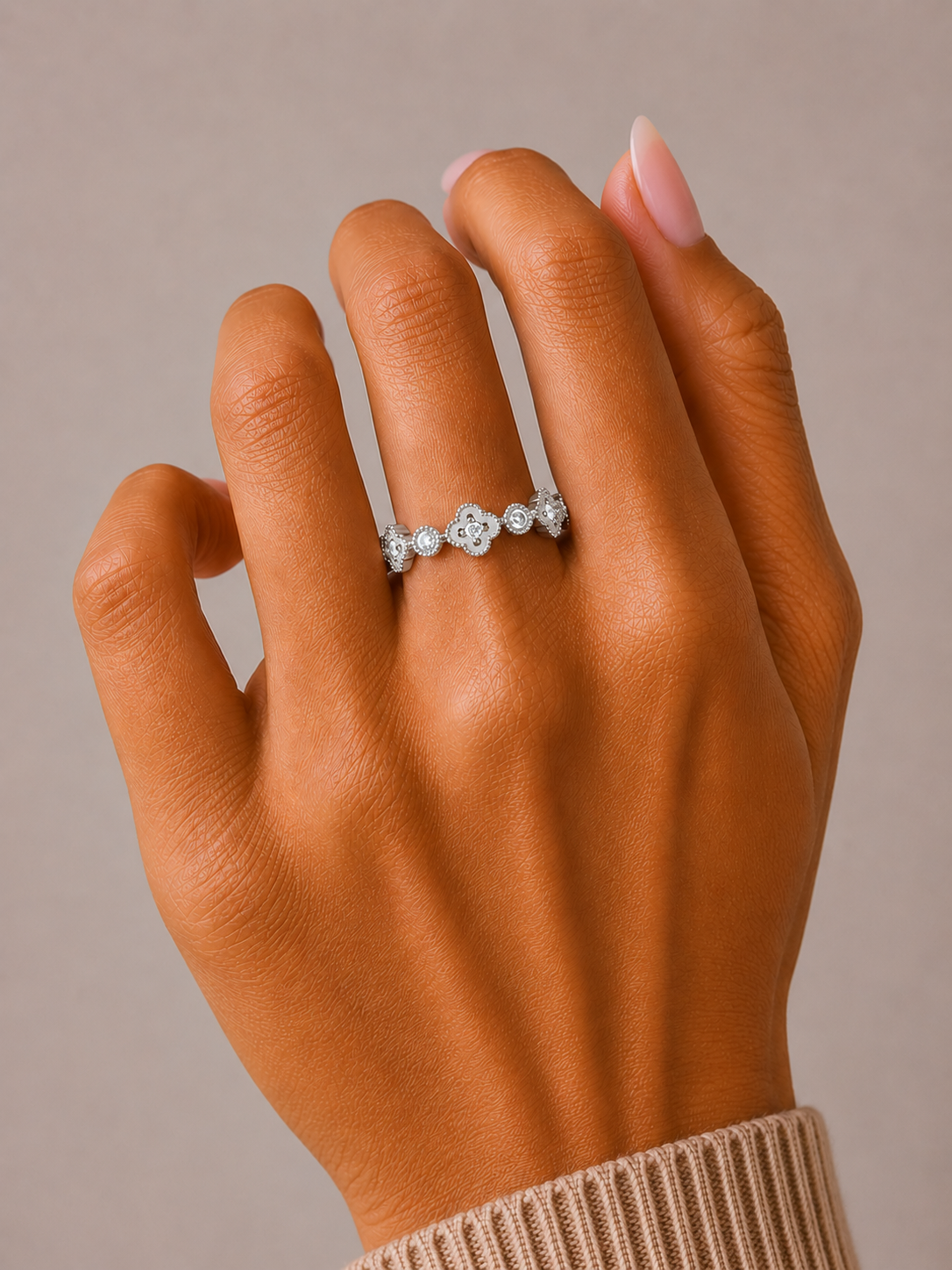 Round Cut Floral Diamond Band Ring In 18K Solid Gold Dainty Minimal & Stackable Gold Ring - HIGHCARAT DIAMONDS