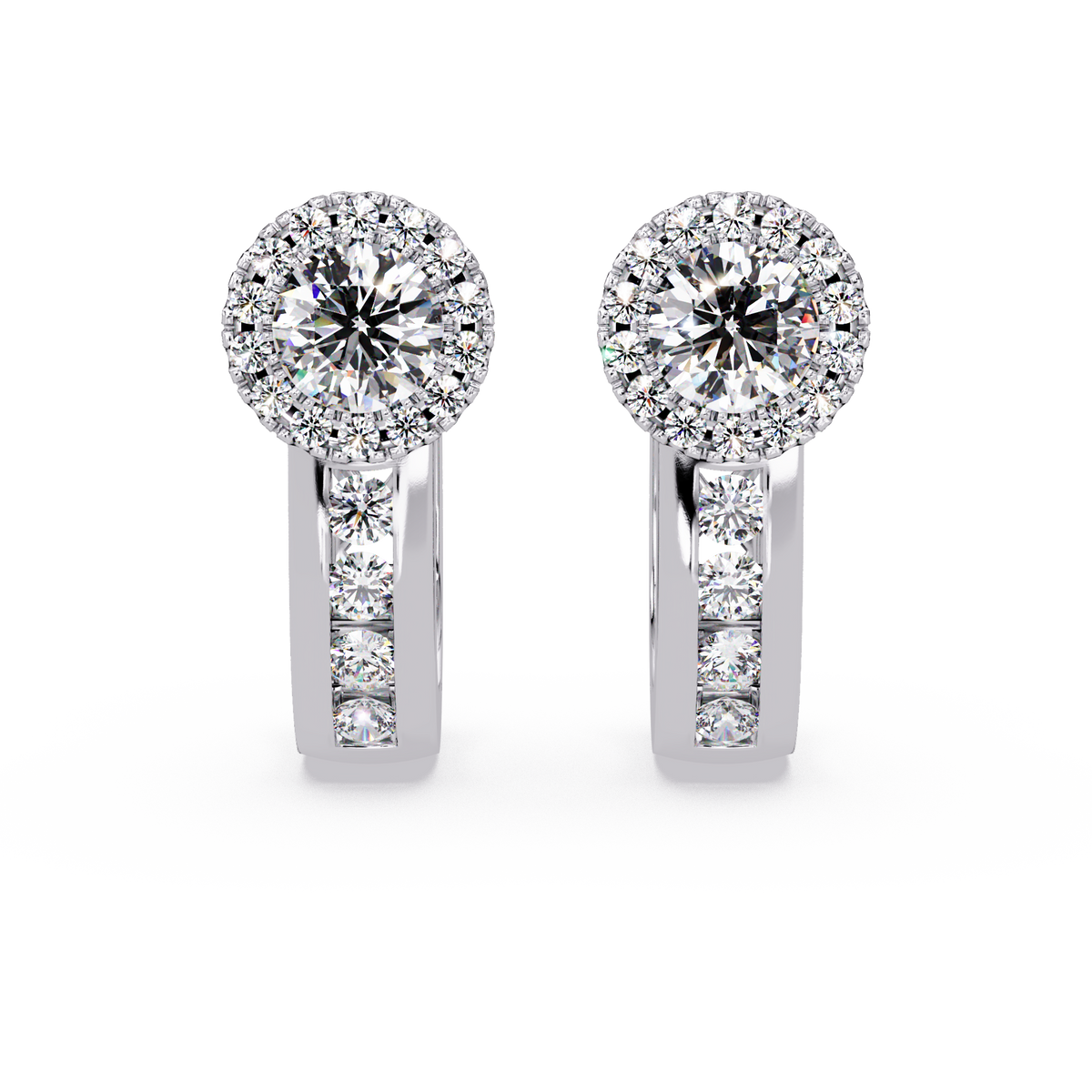 Round Cut Halo Set Lab Grown Diamond Hoop Earring - HIGHCARAT DIAMONDS