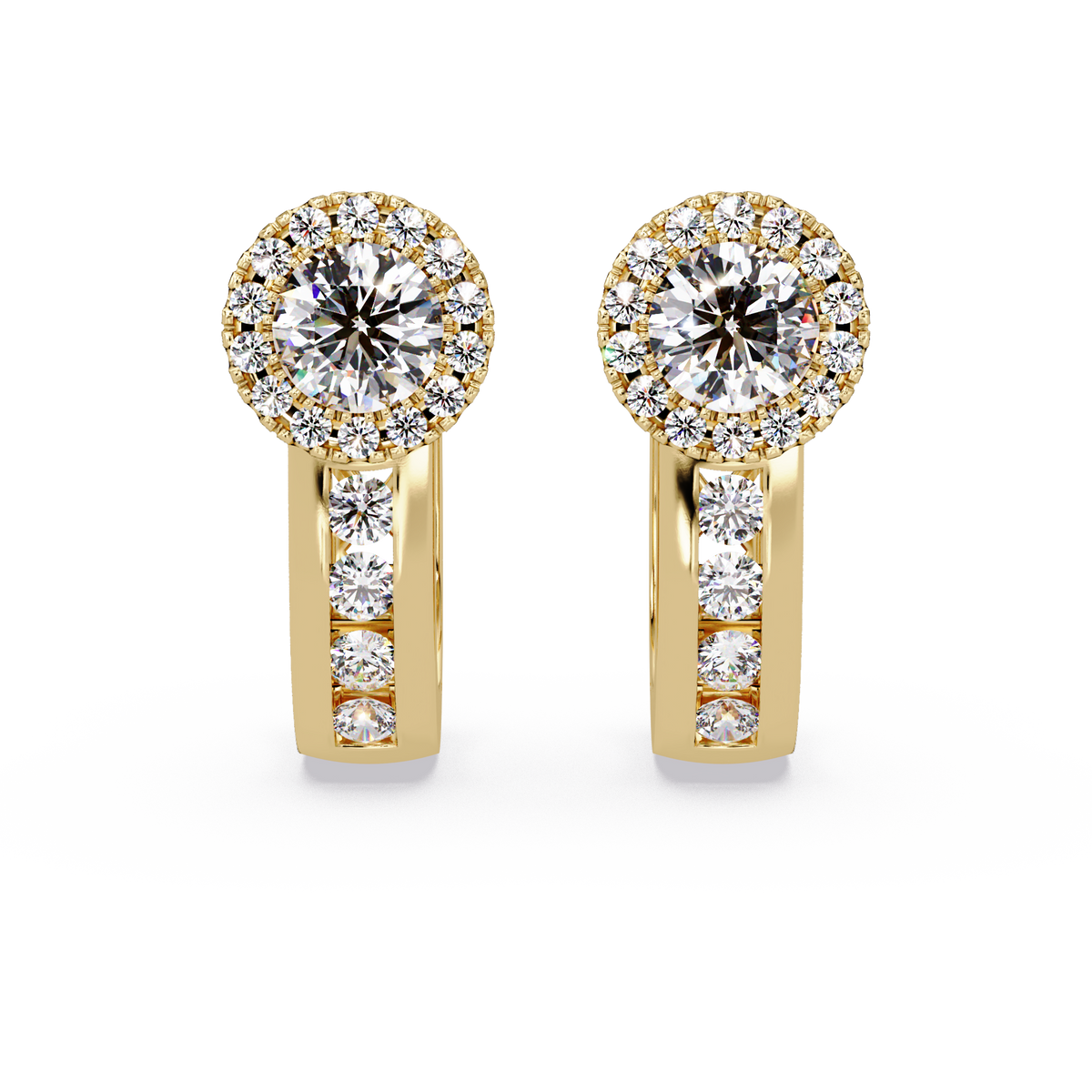Round Cut Halo Set Lab Grown Diamond Hoop Earring - HIGHCARAT DIAMONDS