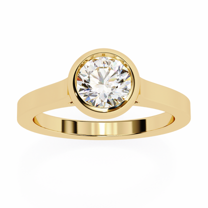 Round Cut Lab Diamond Bezel Set Dainty Solitaire Ring with polished band design