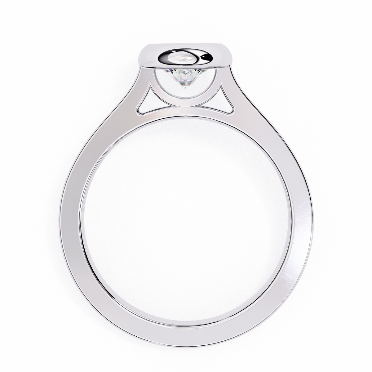Side profile of round cut lab grown diamond bezel set ring