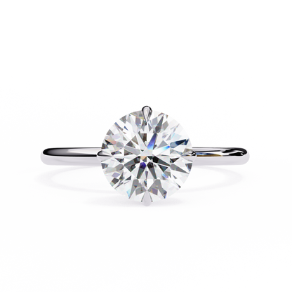 Round Cut Lab Diamond Prong Set Solitaire Ring with polished band design