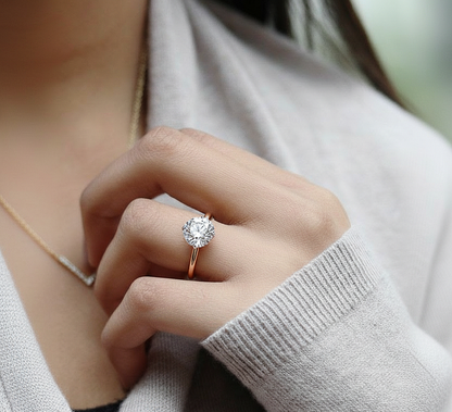 360 view video of round cut lab diamond prong set solitaire ring rotating on white background #wearthelook