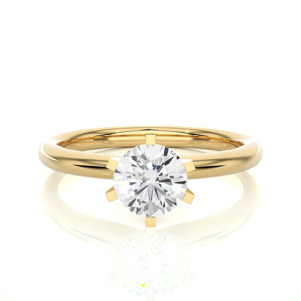 Solitaire Engagement Ring featuring round cut lab grown diamond center stone