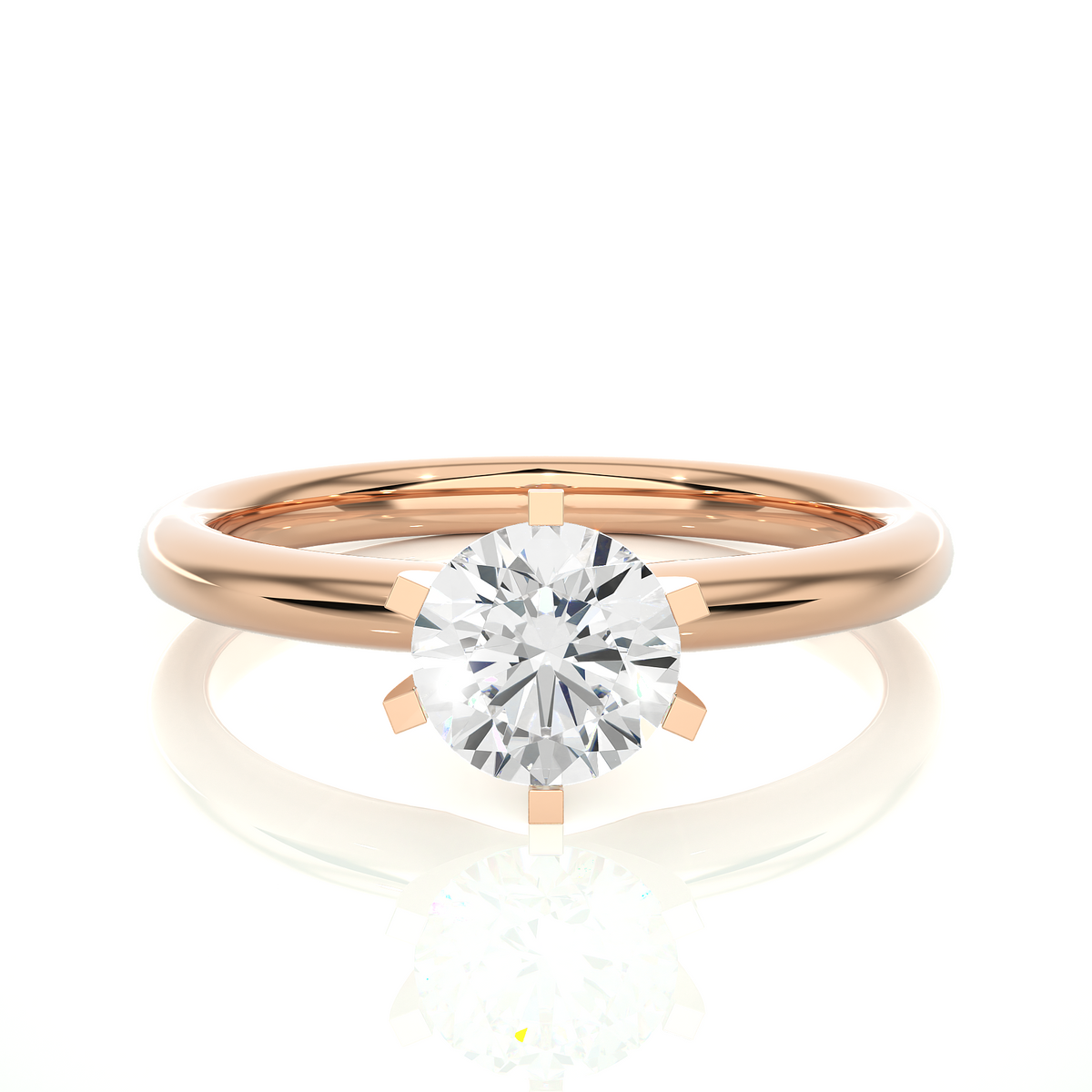 Front view of round cut lab diamond solitaire engagement ring