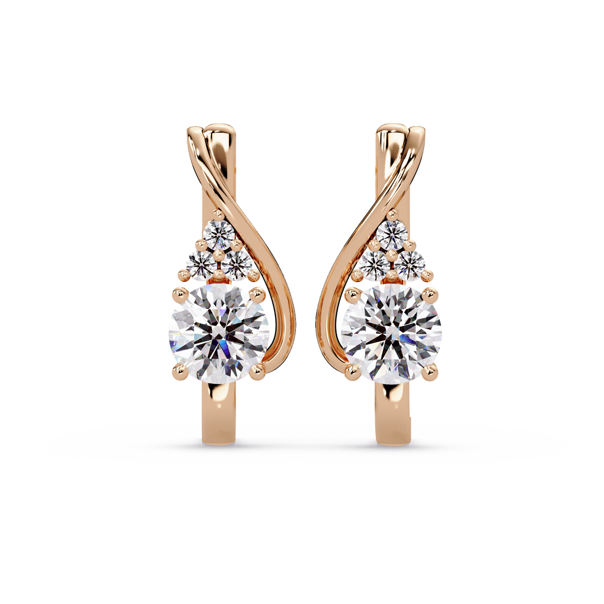 Round Cut Lab Grown Curved Unique Diamond Earring - HIGHCARAT DIAMONDS