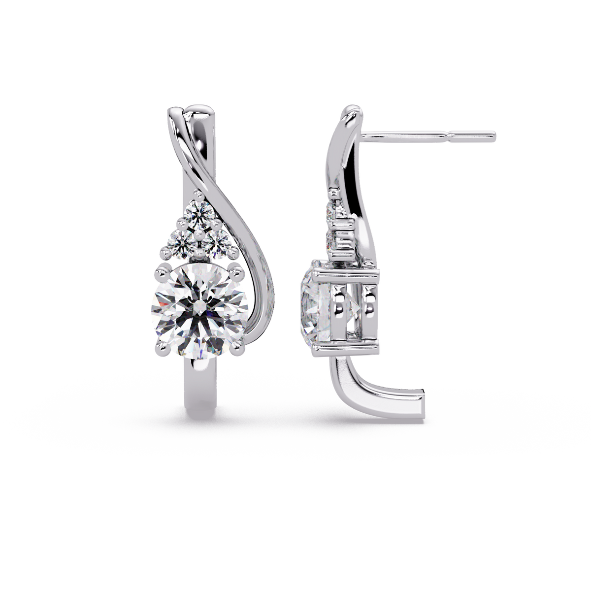 Round Cut Lab Grown Curved Unique Diamond Earring - HIGHCARAT DIAMONDS