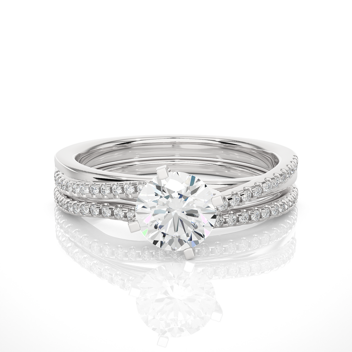 Round Cut  Lab Grown Diamond 14k Solid Gold  Wedding Bridal Set Hidden Halo Ring For women - HIGHCARAT DIAMONDS
