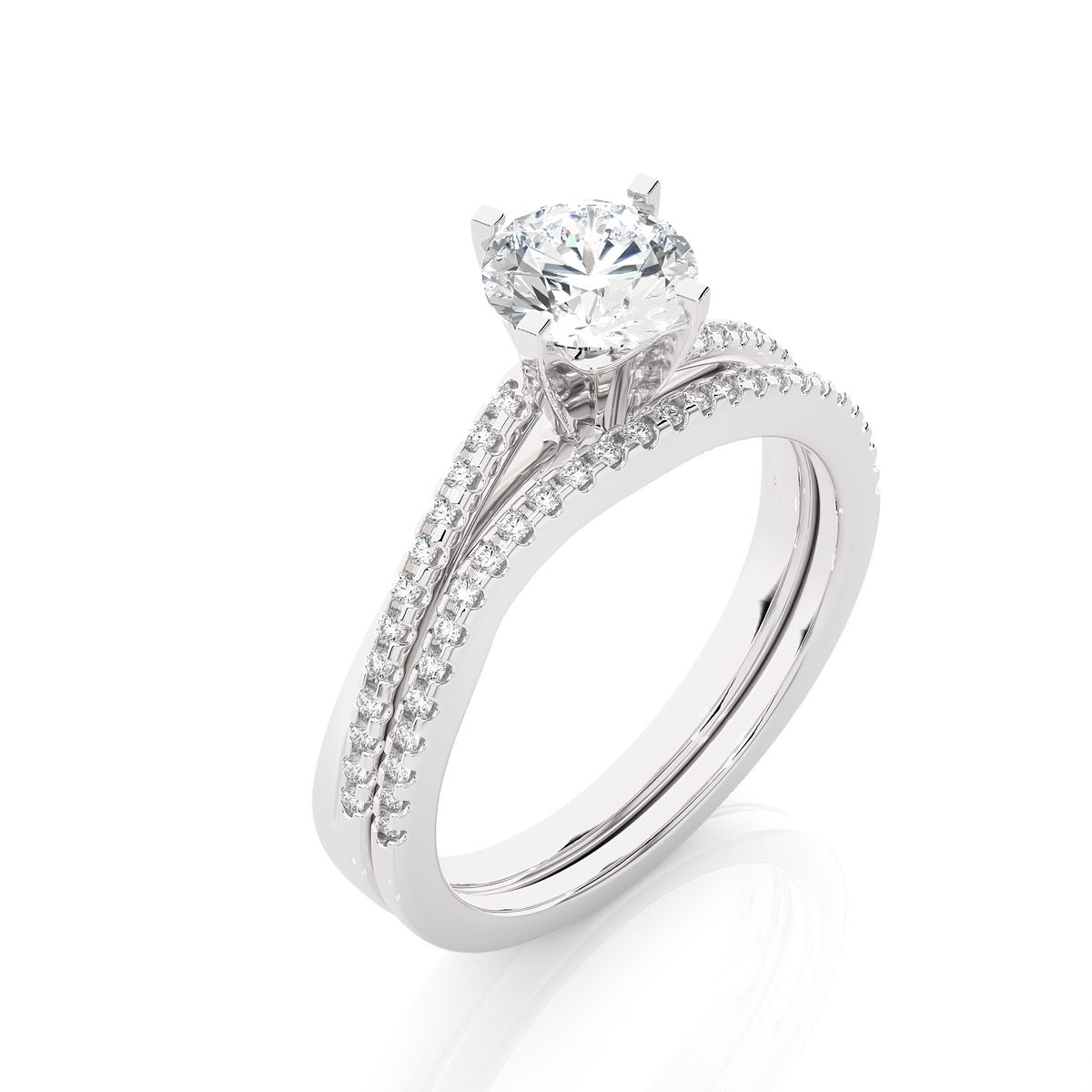 Round Cut  Lab Grown Diamond 14k Solid Gold  Wedding Bridal Set Hidden Halo Ring For women - HIGHCARAT DIAMONDS