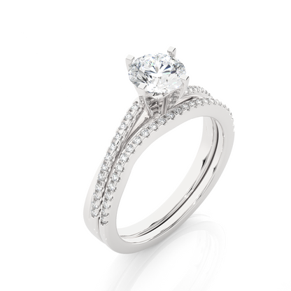 Round Cut  Lab Grown Diamond 14k Solid Gold  Wedding Bridal Set Hidden Halo Ring For women - HIGHCARAT DIAMONDS