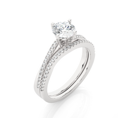 Round Cut  Lab Grown Diamond 14k Solid Gold  Wedding Bridal Set Hidden Halo Ring For women - HIGHCARAT DIAMONDS