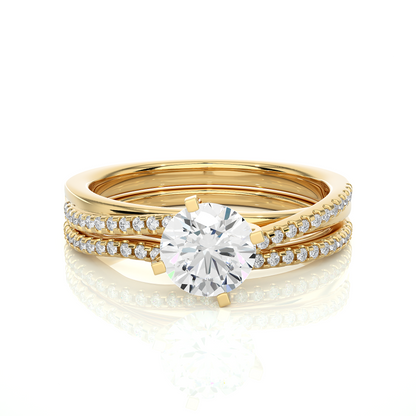 Round Cut  Lab Grown Diamond 14k Solid Gold  Wedding Bridal Set Hidden Halo Ring For women - HIGHCARAT DIAMONDS