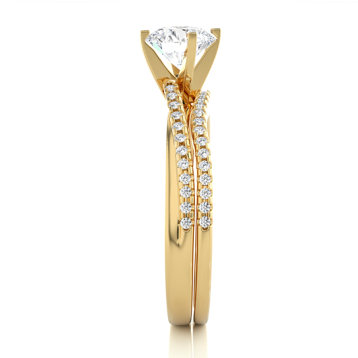 Round Cut  Lab Grown Diamond 14k Solid Gold  Wedding Bridal Set Hidden Halo Ring For women - HIGHCARAT DIAMONDS