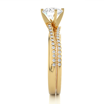 Round Cut  Lab Grown Diamond 14k Solid Gold  Wedding Bridal Set Hidden Halo Ring For women - HIGHCARAT DIAMONDS