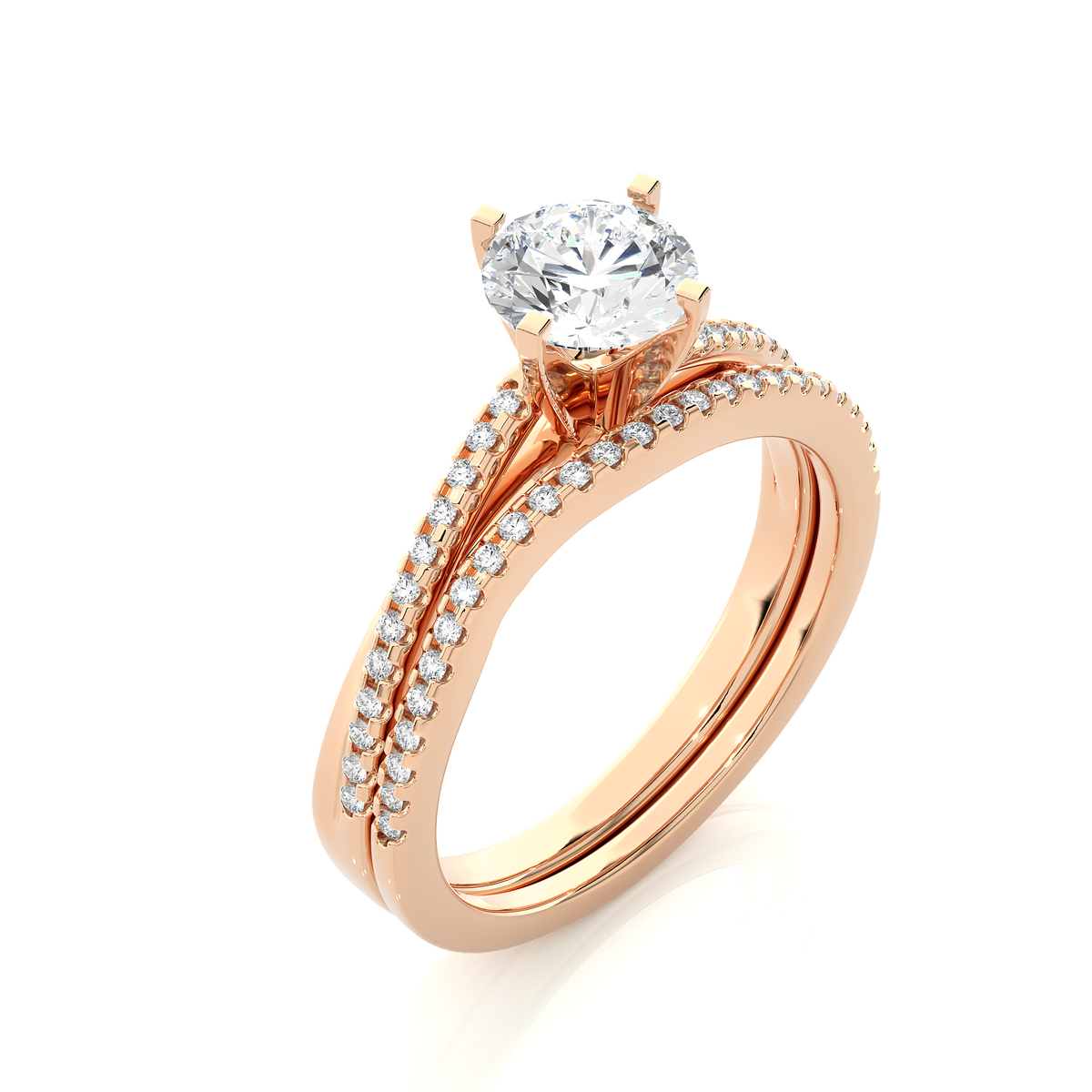 Round Cut  Lab Grown Diamond 14k Solid Gold  Wedding Bridal Set Hidden Halo Ring For women - HIGHCARAT DIAMONDS