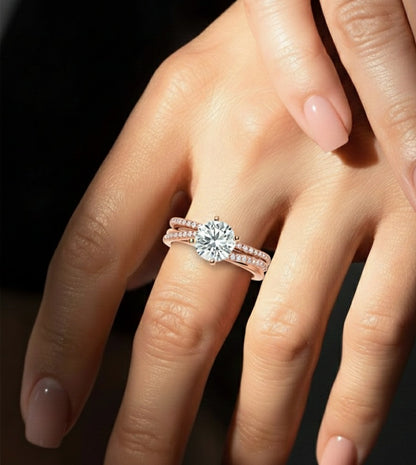 Round Cut  Lab Grown Diamond 14k Solid Gold  Wedding Bridal Set Hidden Halo Ring For women - HIGHCARAT DIAMONDS #wearthelook