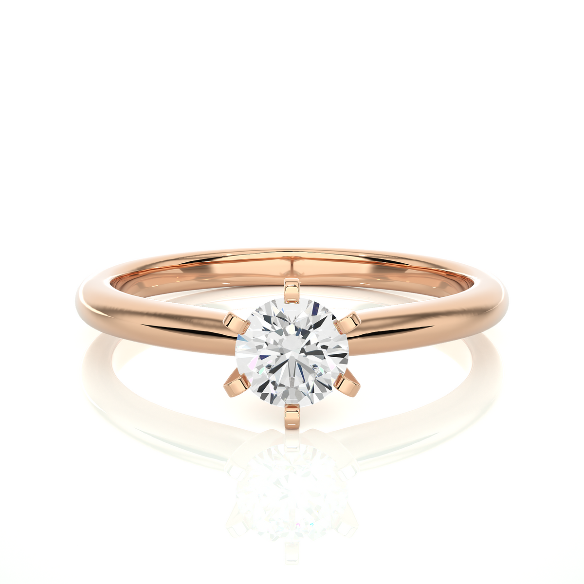 Front view of round cut lab diamond 6 prong solitaire ring
