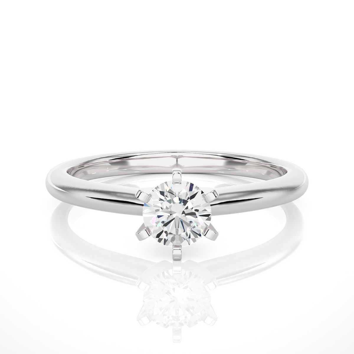Round Cut Lab Grown Diamond 6 Prong Solitaire Engagement Ring with polished band design