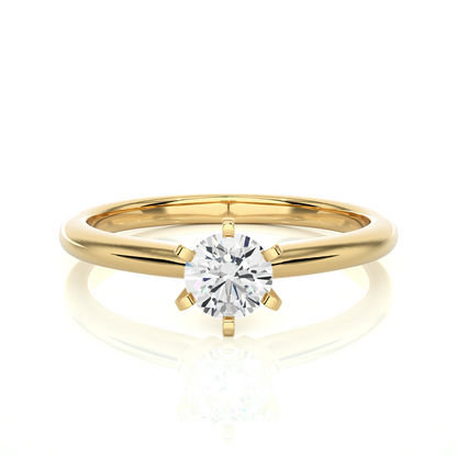 Solitaire Engagement Ring featuring round cut lab grown diamond in six prong setting