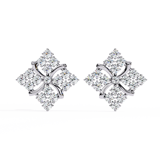 Round Cut Lab Grown Diamond Antique Cluster Earrings Front View