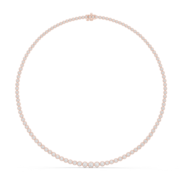 Round Cut Lab Grown Diamond Bezel Set Rose Gold Tennis Necklace - HIGHCARAT DIAMONDS