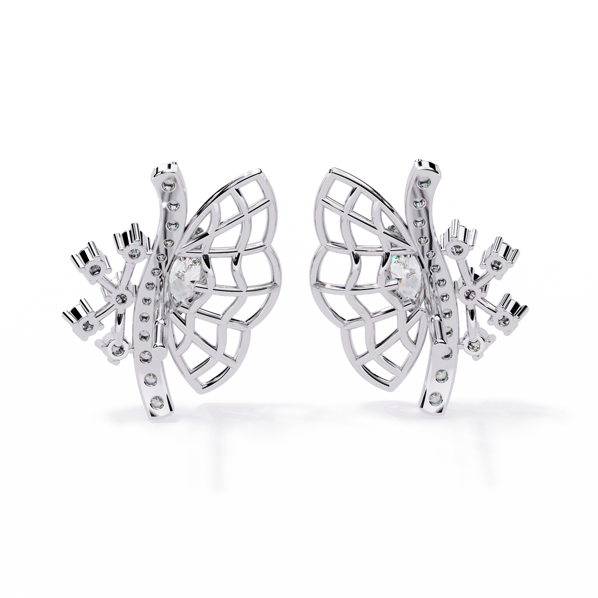 Round Cut Lab Grown & Natural Diamond Butterfly Shape Delicate Cluster Handmade Statement Stud Earring - HIGHCARAT DIAMONDS