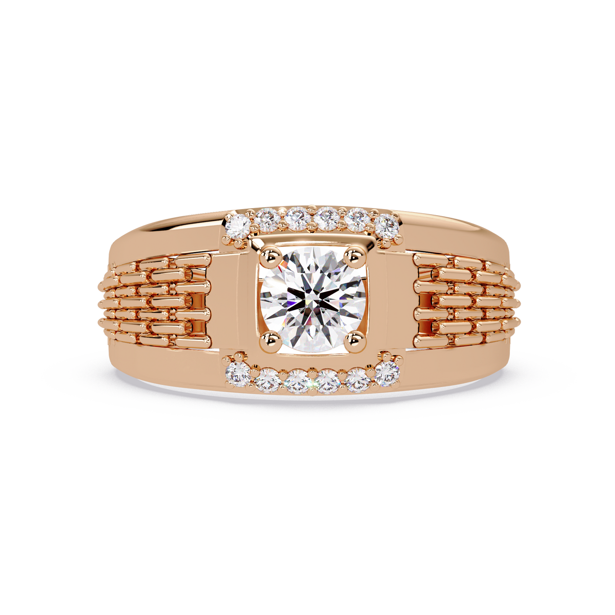 Round Cut Lab Grown Diamond Chain Link Signet Ring - HIGHCARAT DIAMONDS