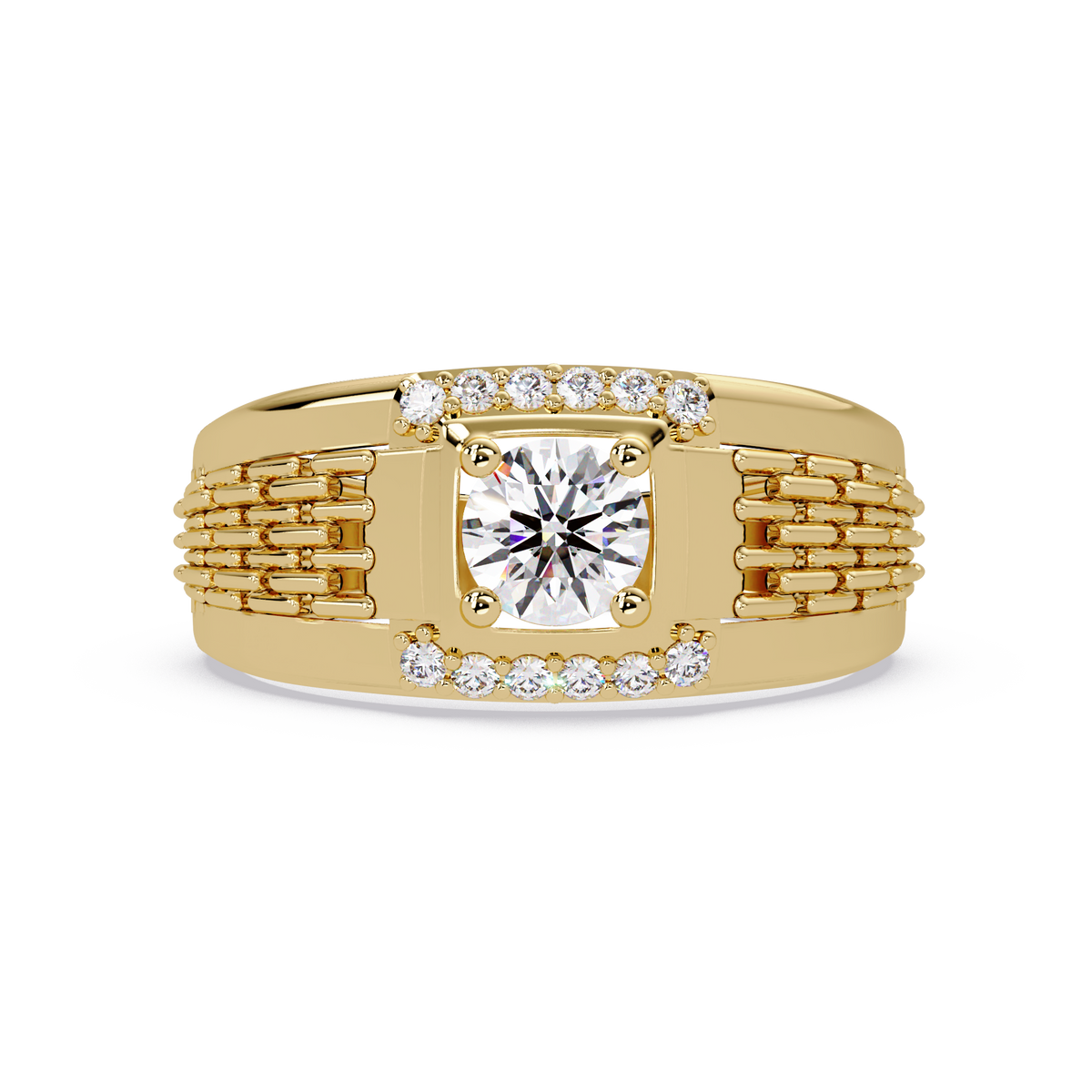Round Cut Lab Grown Diamond Chain Link Signet Ring - HIGHCARAT DIAMONDS