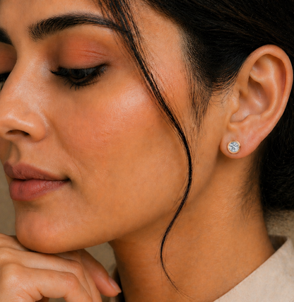 Elegant Round Cut Diamond Classic Dainty Minimalist Timeless Push Back Stud Earring Gift For Her - HIGHCARAT DIAMONDS #wearthelook
