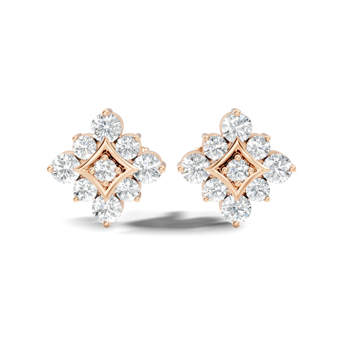 Round Shape Shinning Elegance 18k Solid Rose Gold Lab Grown & Natural Diamond Earrings For Her - HIGHCARAT DIAMONDS