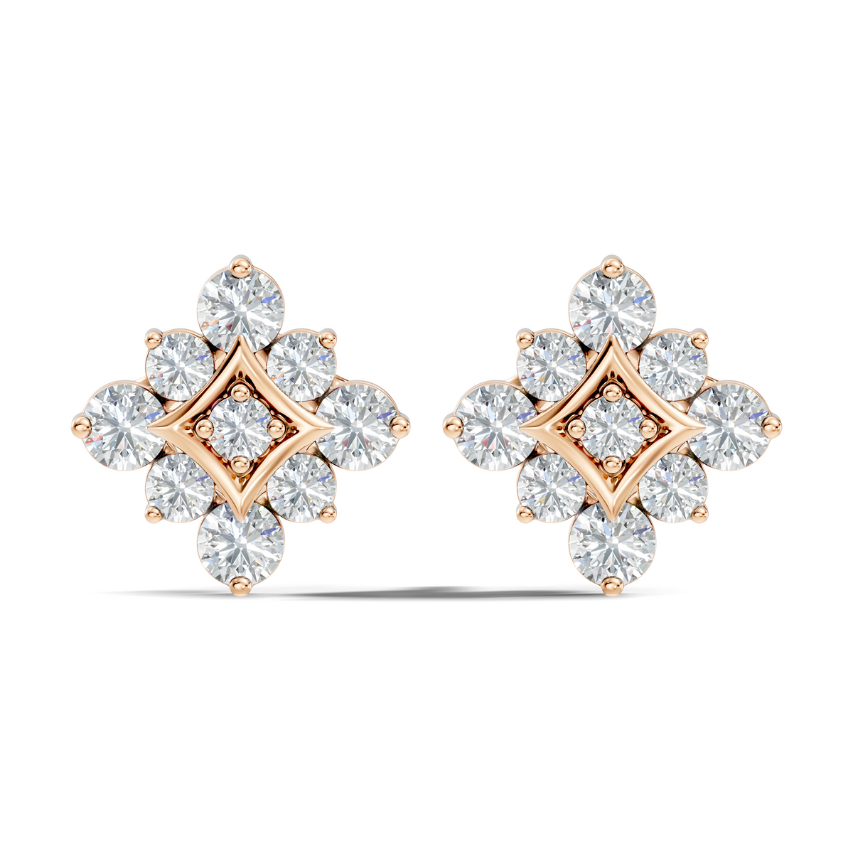 Round Shape Shinning Elegance 18k Solid Rose Gold Lab Grown & Natural Diamond Earrings For Her - HIGHCARAT DIAMONDS