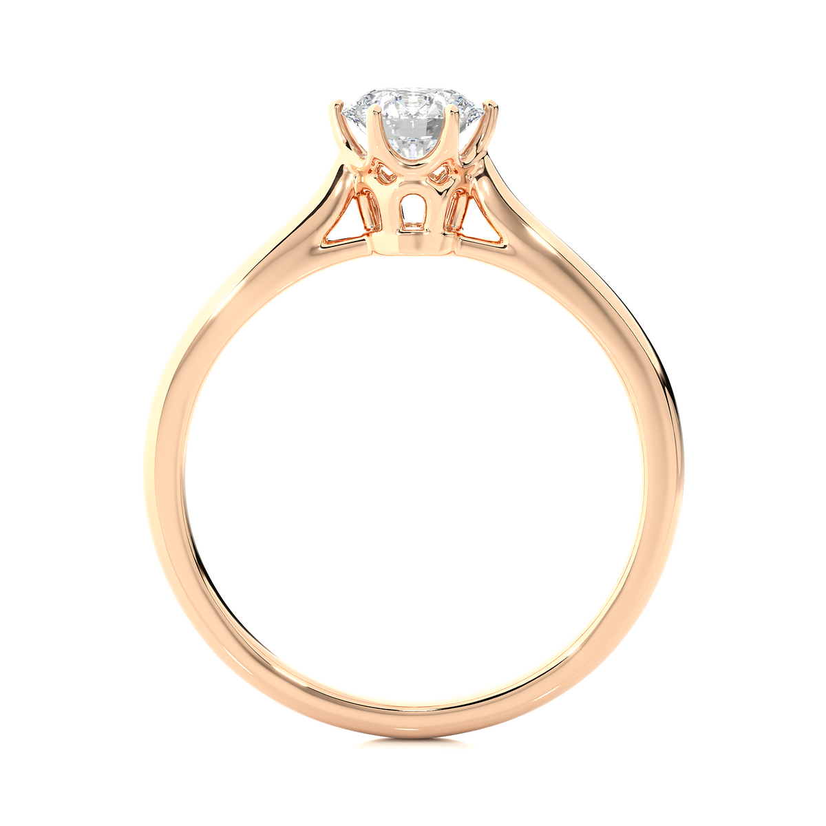 Front view of round cut lab grown diamond engagement ring