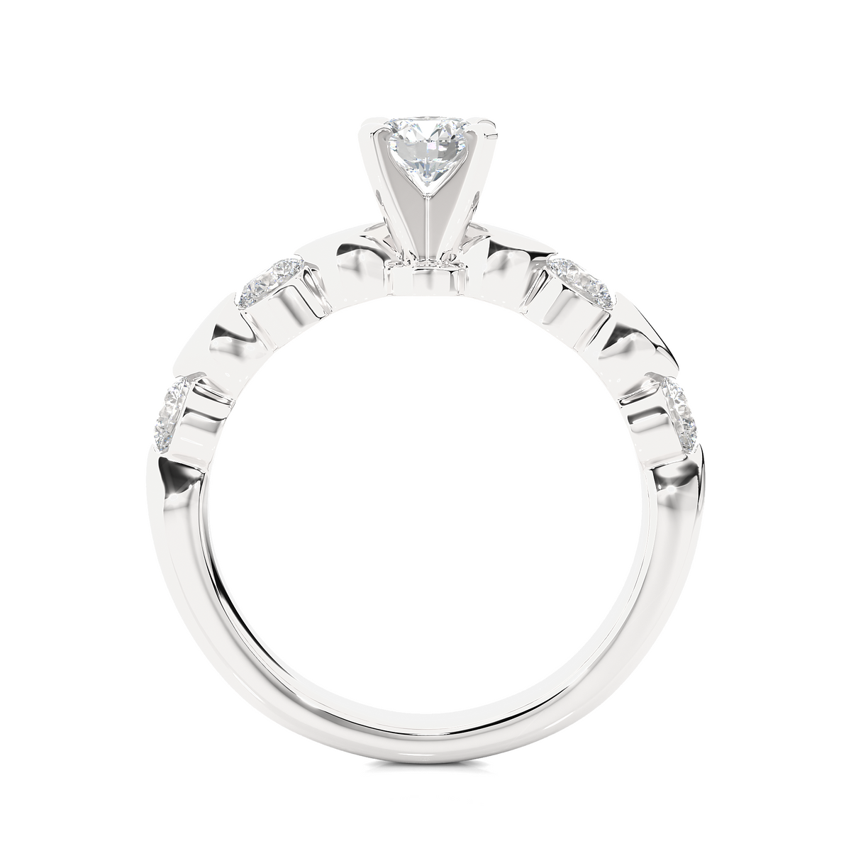 full side view on round lab grown diamond ring