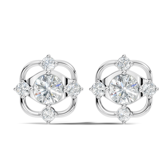 Round Cut Lab Grown Diamond Floral Cluster Square Stud Earring