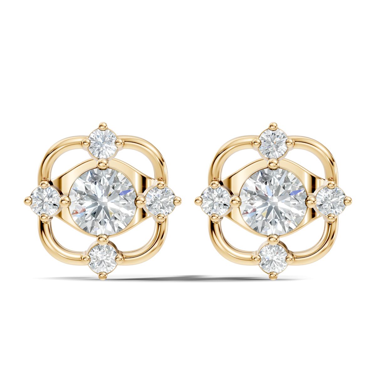 Round Cut Lab Grown Diamond Floral Cluster Square Stud Earring