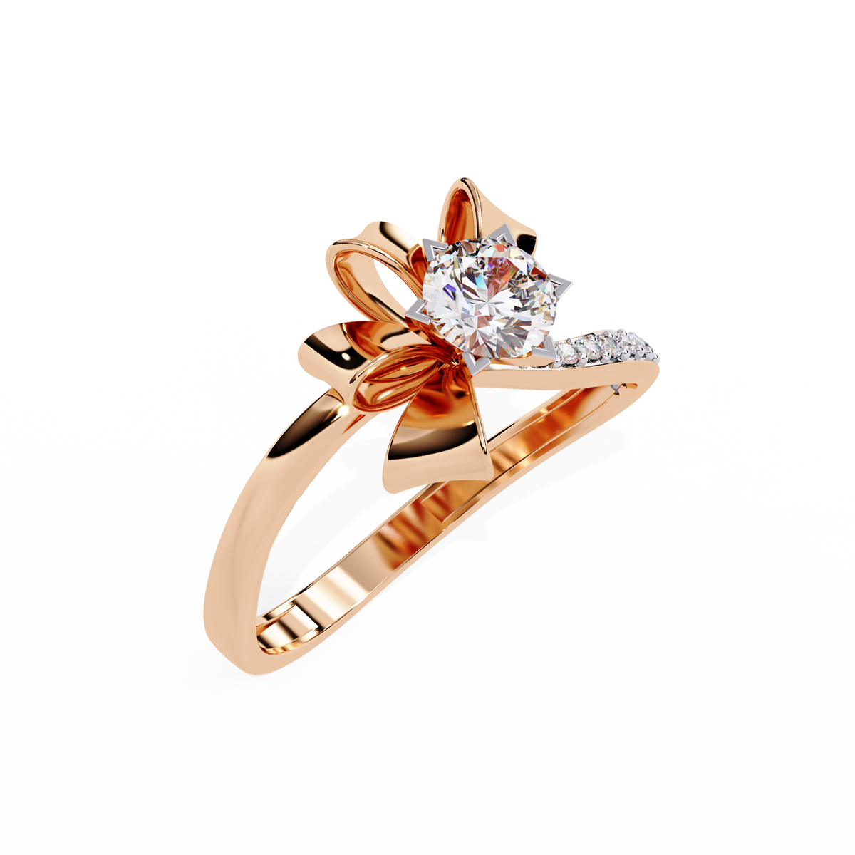 High jewelry floral diamond ring with twisted petal detailing