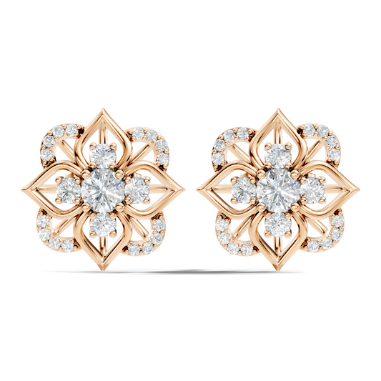 Round Shape Labgrown Diamond Stud Earring For Her In 14K Solid Rose Gold - HIGHCARAT DIAMONDS