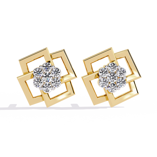 Flower Shape Lab Grown Diamond Stud Earrings Close-Up Detail